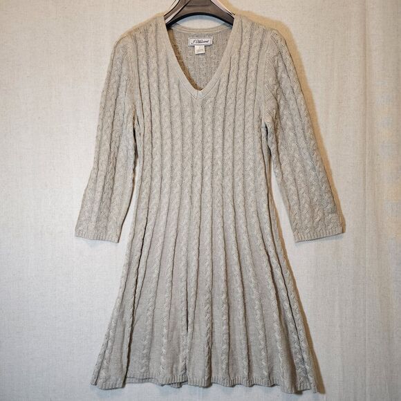 Jessica Howard Women's Large Tan Long Sleeve Cable Knit Mini Sweater Dress Swing - Picture 1 of 12